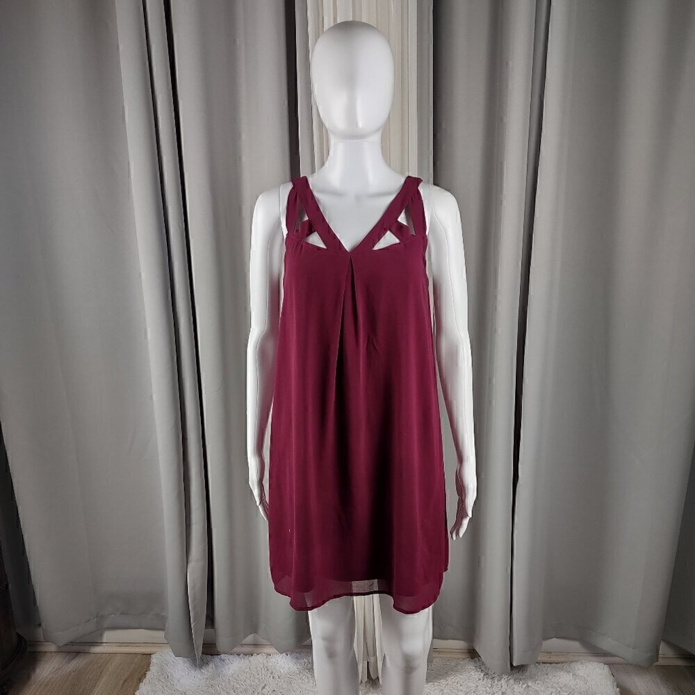 Peach Love California Womens Burgundy, Fully Lined Flowing Midi Dress Size Small
